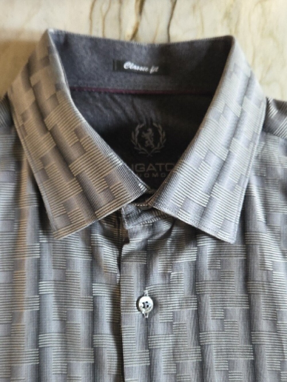 Bugatchi Men's Gray Patterned Casual Button-Down Shirt